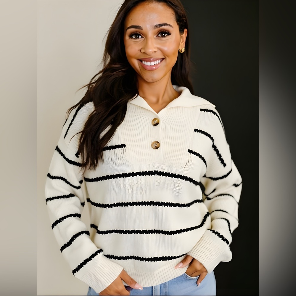 Striped Collar Knit Sweater